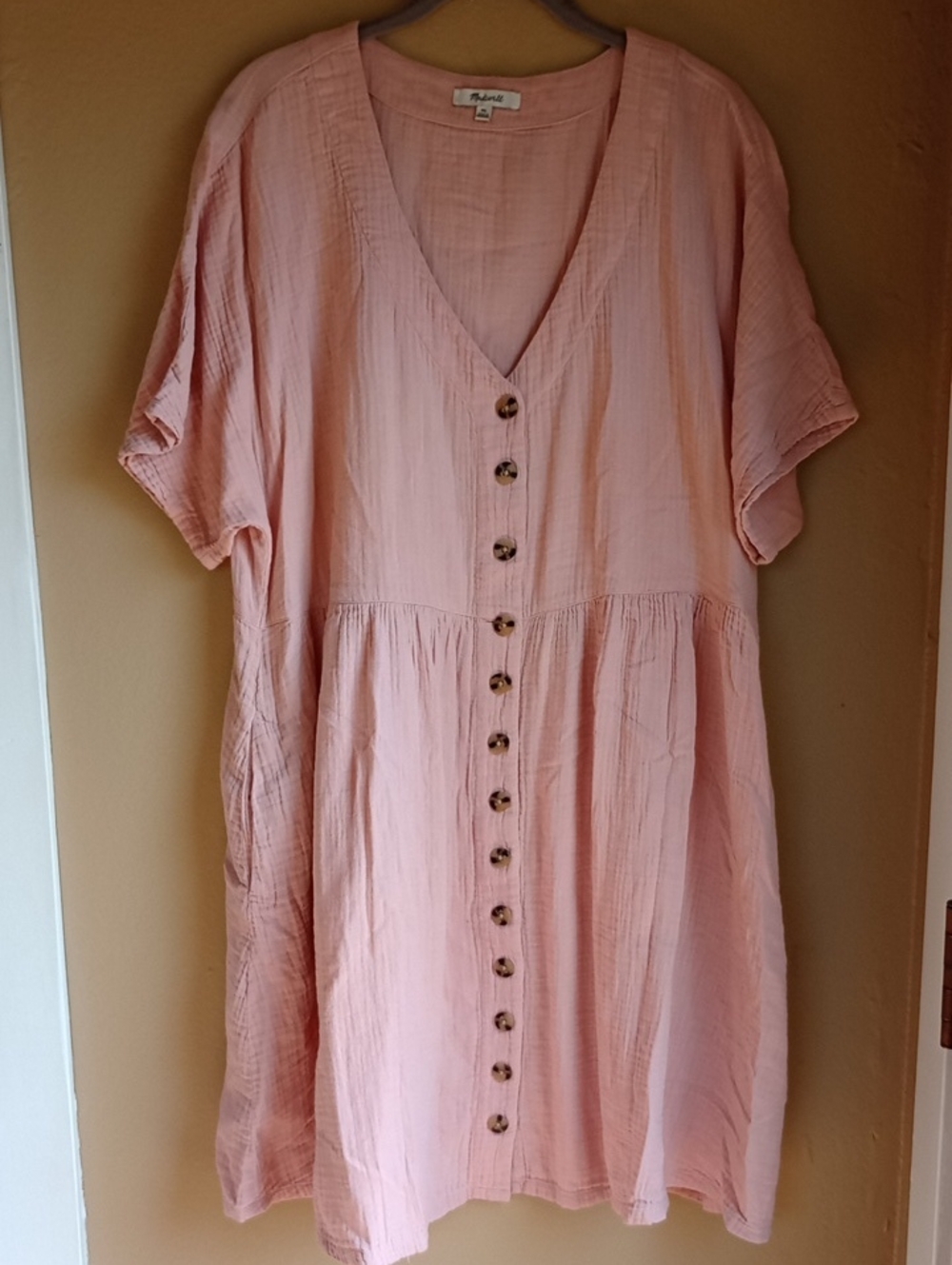Madewell Button Up Oversized Gossy Cotton Midi Dress Pink Size XL